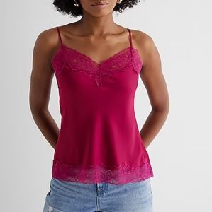 EXPRESS: Satin Lace Trim V-Neck Downtown Cami
